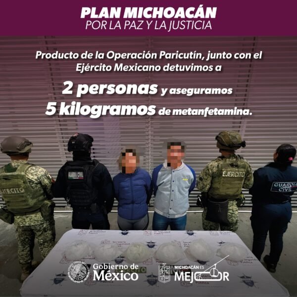Detienen a Dos Personas con 5 kg de Metanfetamina en Morelia