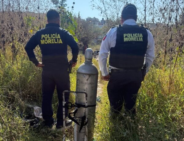 ​Policía Morelia recupera cilindro de gas cloro sustraído de pozo de agua