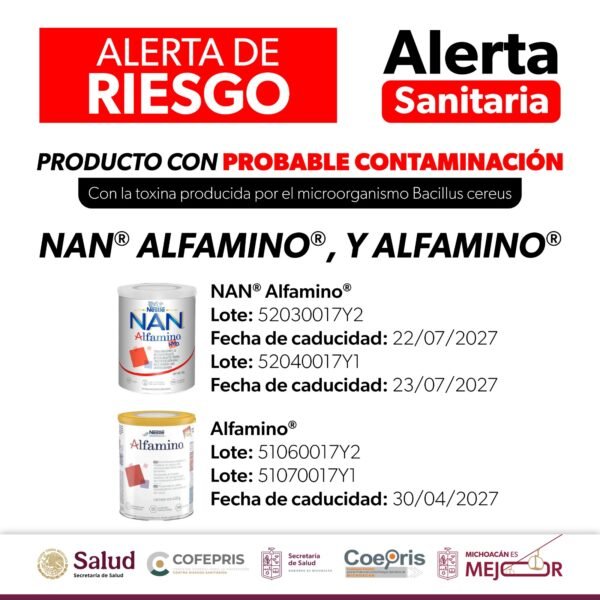 ​Cofepris y Secretaría de Salud de Michoacán alertan por contaminación en lotes de fórmula infantil Nestlé