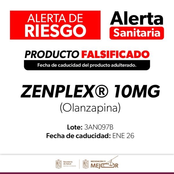 SSM alerta sobre medicamento adulterado Zenplex (Olanzapina) de lote específico
