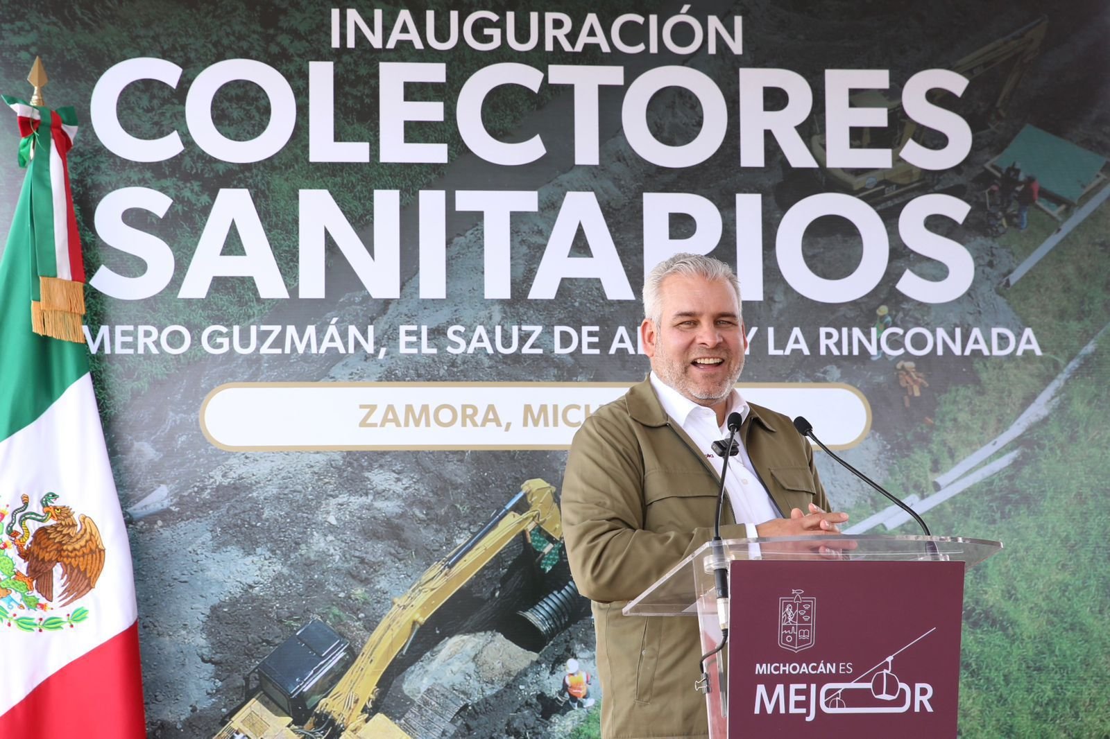 Gobernador Alfredo Ramírez Bedolla inaugura tres colectores sanitarios en Zamora con inversión de 120 mdp para saneamiento total de aguas