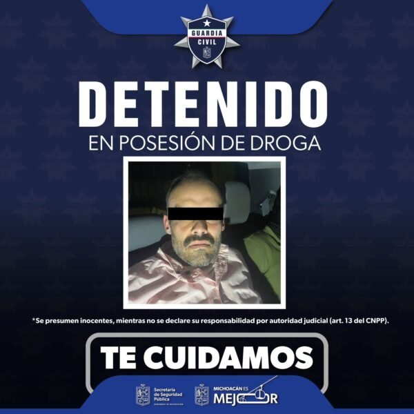 SSP detiene a hombre con orden de aprehensión y droga en posesión en Morelia