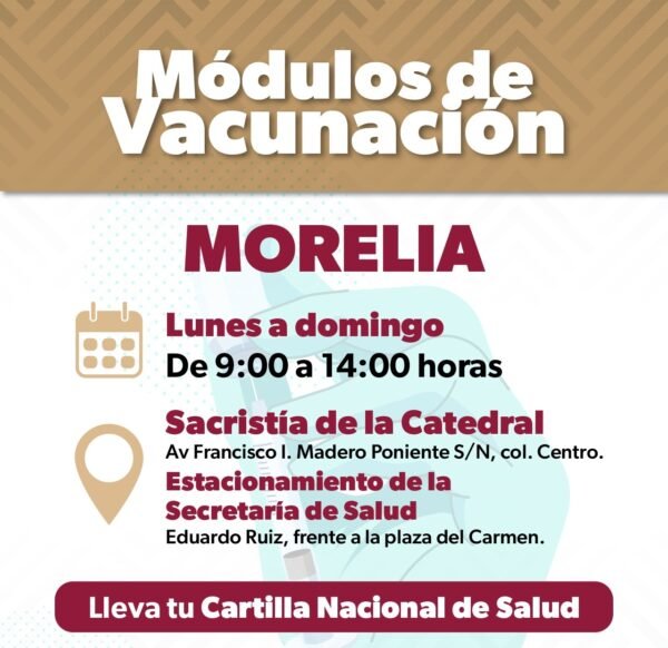 SSM instala módulos de vacunación en el Centro Histórico de Morelia