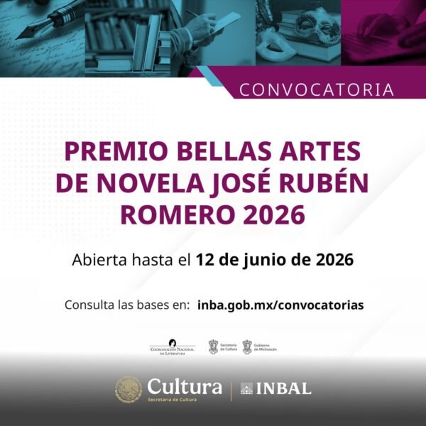 Secum convoca al Premio Bellas Artes de Novela José Rubén Romero 2026; ganador recibirá 200 mil pesos