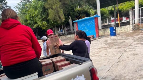 Norma Yáñez encabeza entrega de canastas alimentarias en Las Anonas, Jungapeo