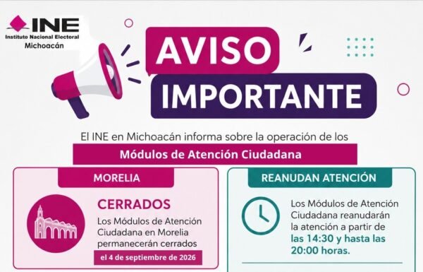 INE Michoacán suspenderá temporalmente atención en módulos por capacitación