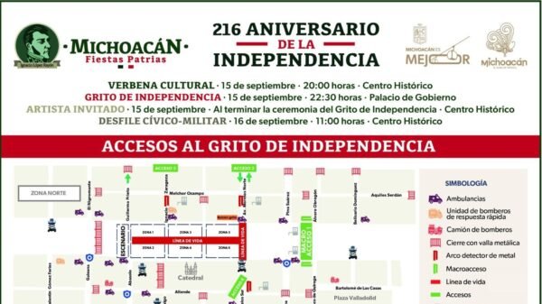 SSP informa cierres viales y accesos peatonales para el Grito de Independencia en Morelia